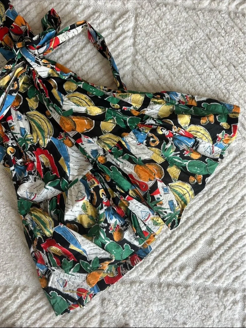 Women’s Multicolor Fruit Print Dress with Tie Waist